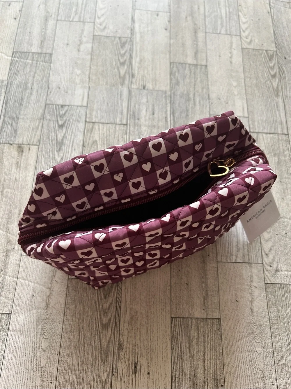 American Eagle Quilted Heart Print Cosmetic Bag